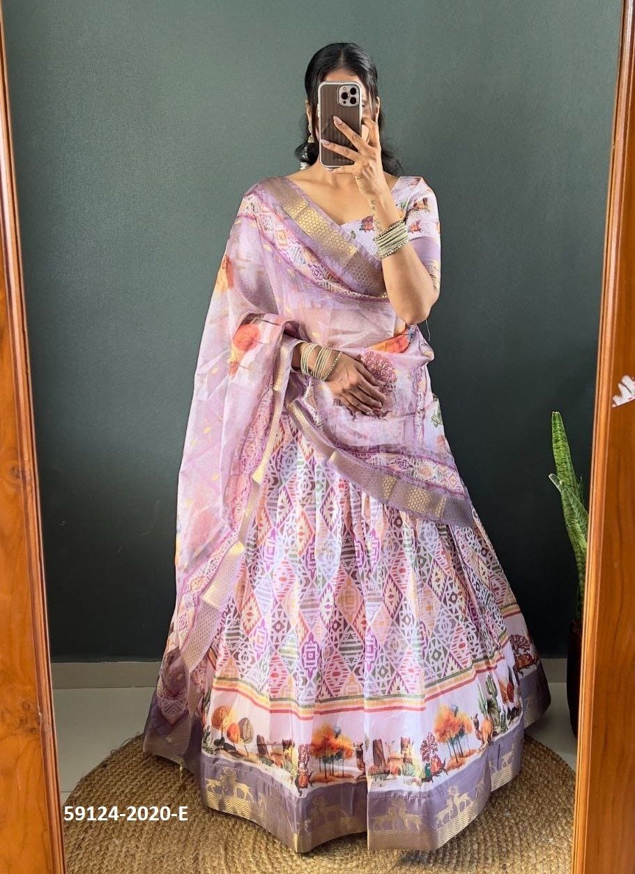 COTTONS & SILKS - Catalog # 59124 (Set of 13 Semi-Stitched Lehengas) by Brand DESI MUSE