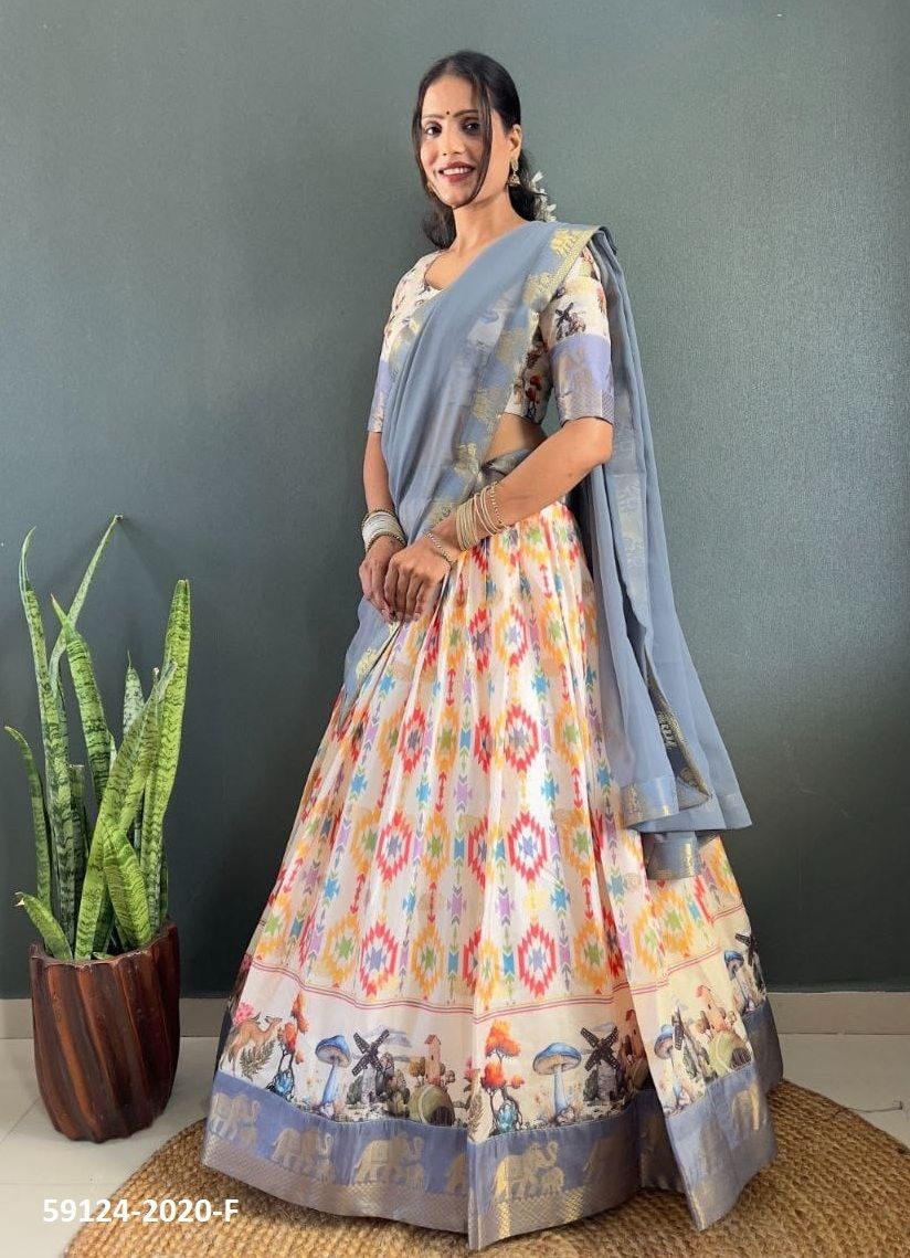 COTTONS & SILKS - Catalog # 59124 (Set of 13 Semi-Stitched Lehengas) by Brand DESI MUSE