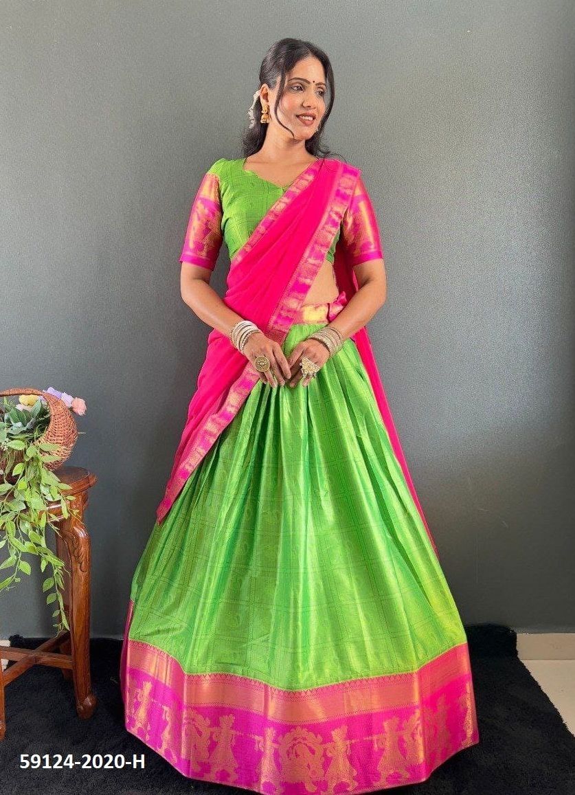COTTONS & SILKS - Catalog # 59124 (Set of 13 Semi-Stitched Lehengas) by Brand DESI MUSE