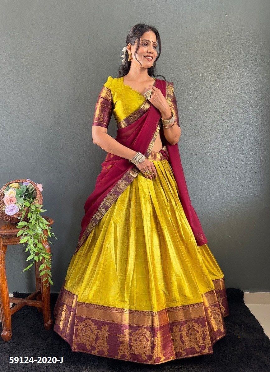 COTTONS & SILKS - Catalog # 59124 (Set of 13 Semi-Stitched Lehengas) by Brand DESI MUSE