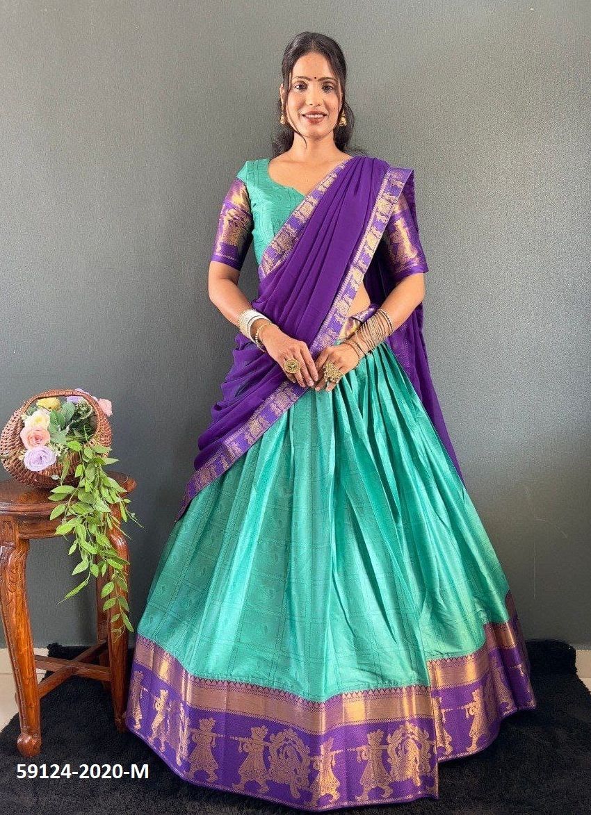 COTTONS & SILKS - Catalog # 59124 (Set of 13 Semi-Stitched Lehengas) by Brand DESI MUSE