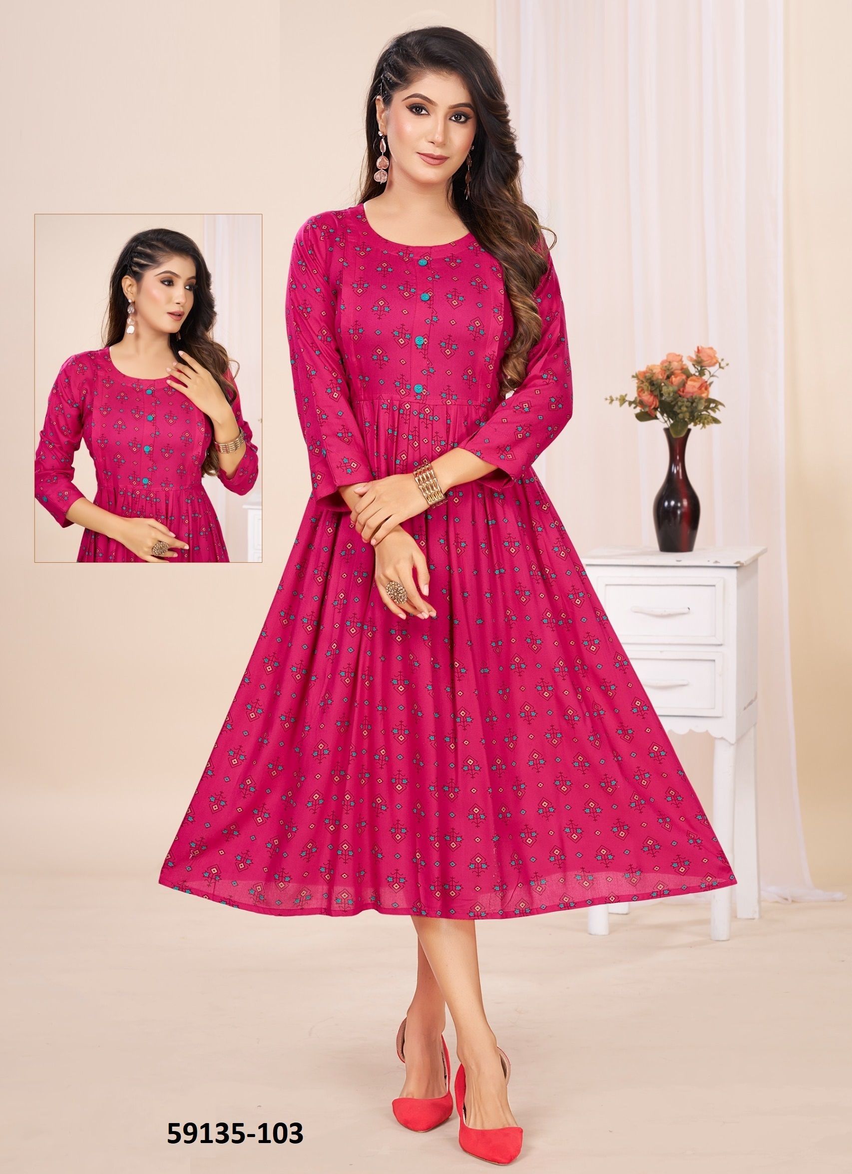 SRI - Catalog # 59135 (Set of 6 Readymade Women's Kurtis / Tops) by Brand DEE CEE