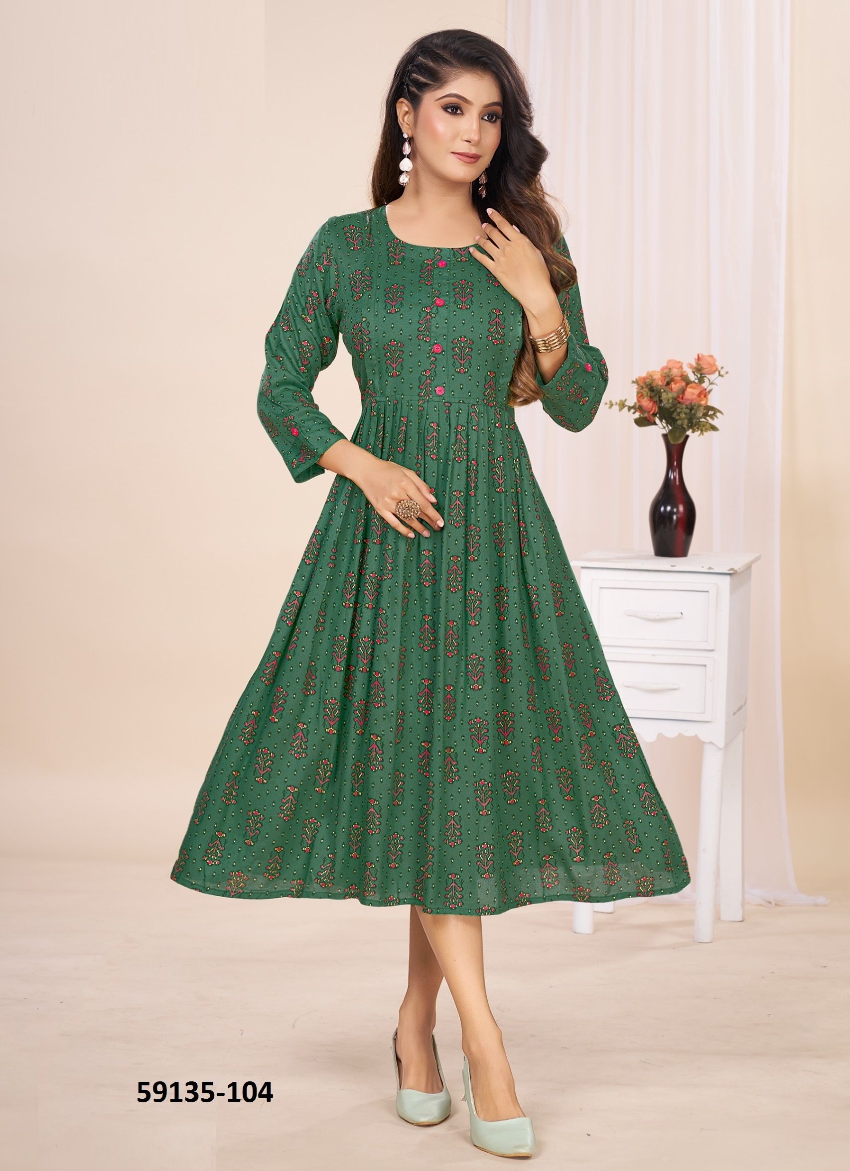 SRI - Catalog # 59135 (Set of 6 Readymade Women's Kurtis / Tops) by Brand DEE CEE