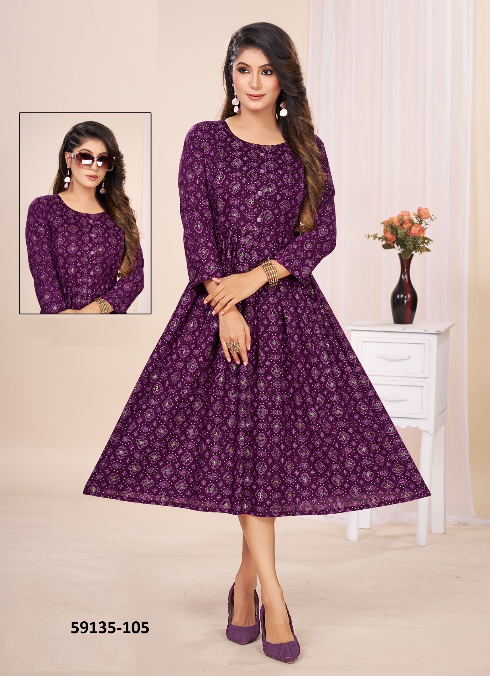 SRI - Catalog # 59135 (Set of 6 Readymade Women's Kurtis / Tops) by Brand DEE CEE