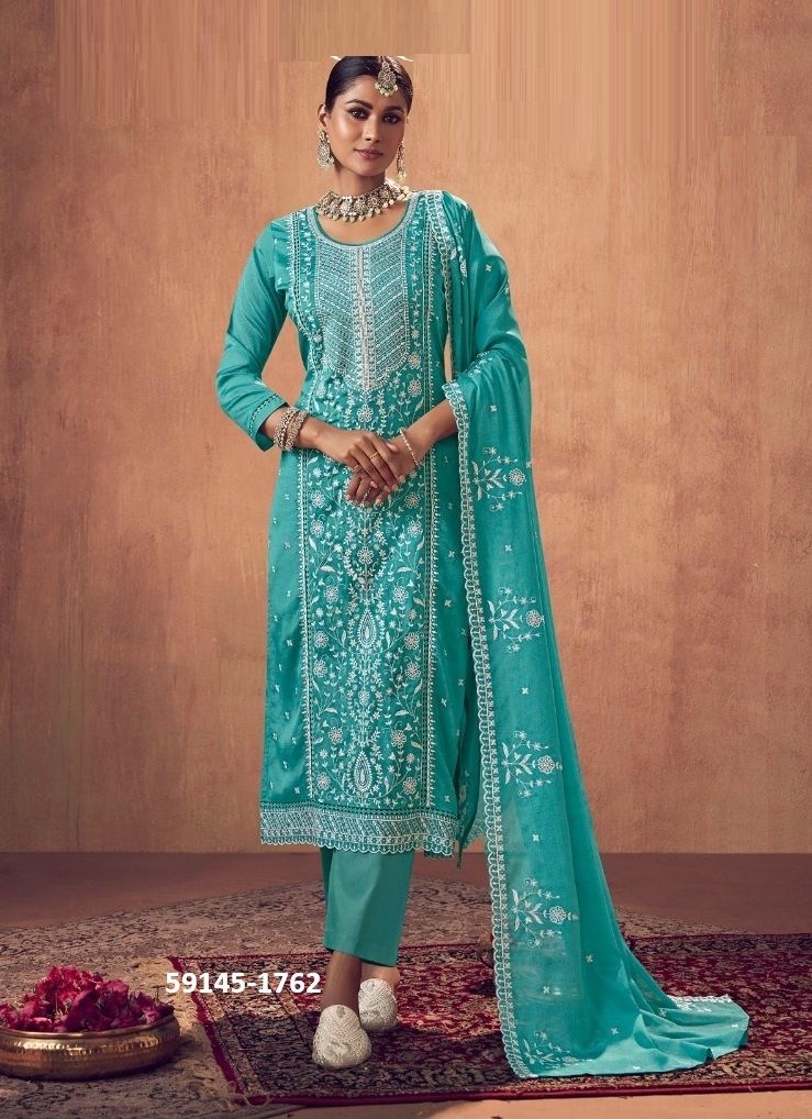 GAGAN - Catalog # 59145 (Set of 4 Semi-Stitched / Un-Stitched Suits) by Brand FOUR DOTS