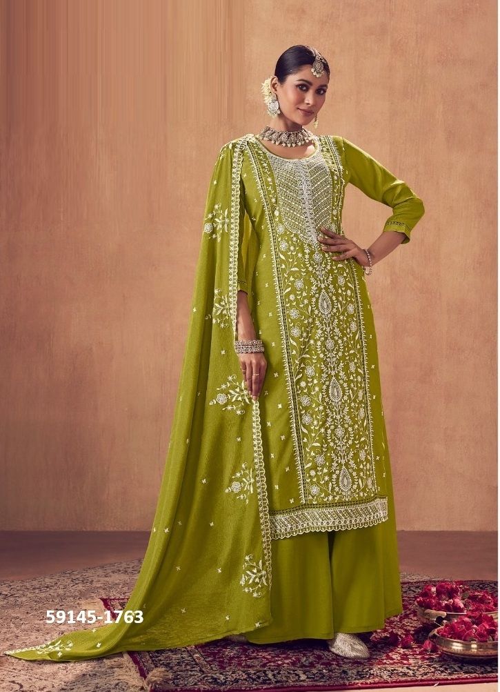 GAGAN - Catalog # 59145 (Set of 4 Semi-Stitched / Un-Stitched Suits) by Brand FOUR DOTS