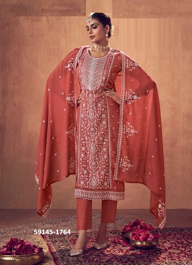 GAGAN - Catalog # 59145 (Set of 4 Semi-Stitched / Un-Stitched Suits) by Brand FOUR DOTS
