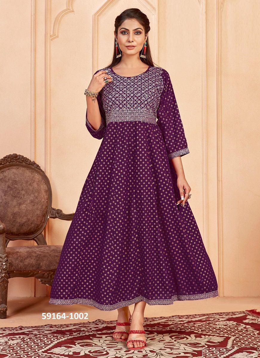 KALYANI - Catalog # 59164 (Set of 6 Readymade Women's Kurtis / Tops) by Brand SANGEET