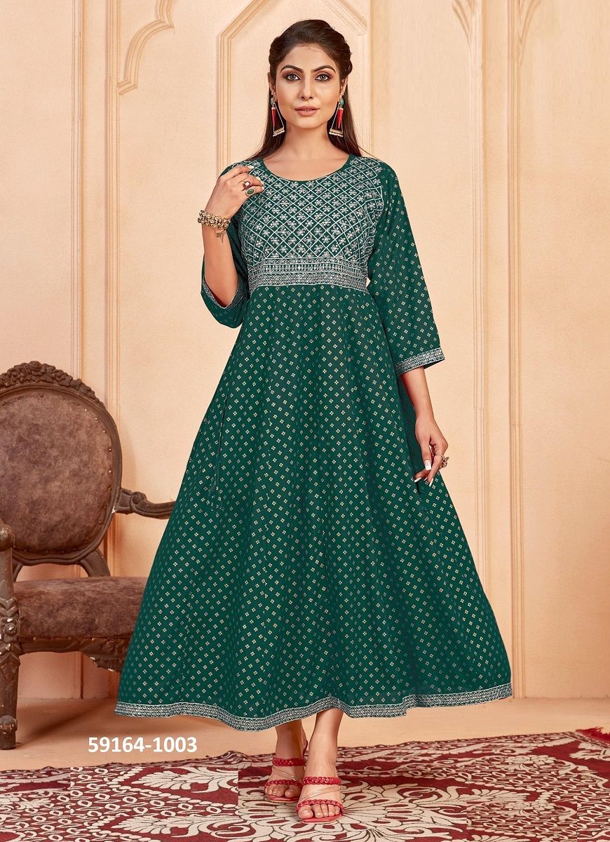 KALYANI - Catalog # 59164 (Set of 6 Readymade Women's Kurtis / Tops) by Brand SANGEET