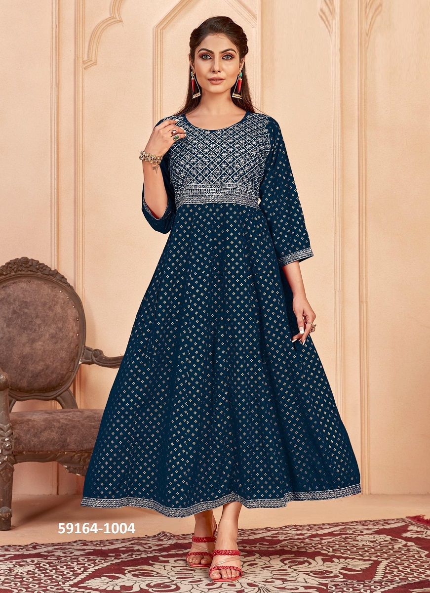 KALYANI - Catalog # 59164 (Set of 6 Readymade Women's Kurtis / Tops) by Brand SANGEET