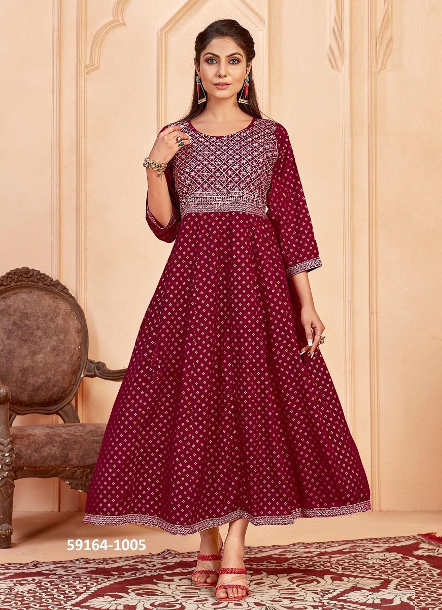 KALYANI - Catalog # 59164 (Set of 6 Readymade Women's Kurtis / Tops) by Brand SANGEET