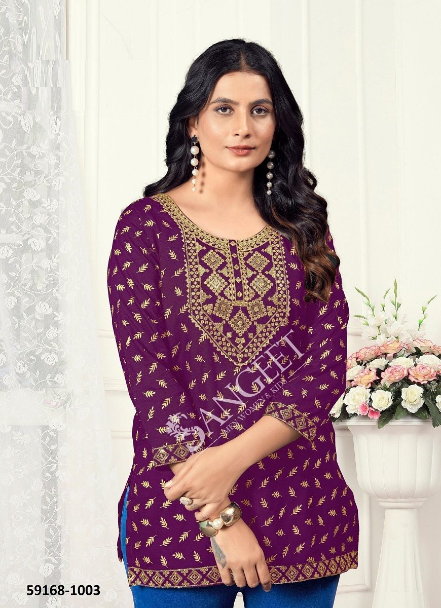 VAMIKA 1 - Catalog # 59168 (Set of 6 Readymade Women's Kurtis / Tops) by Brand SANGEET