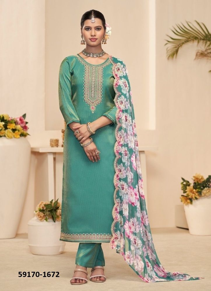 MOUNI - Catalog # 59170 (Set of 4 Semi-Stitched / Un-Stitched Suits) by Brand FOUR DOTS