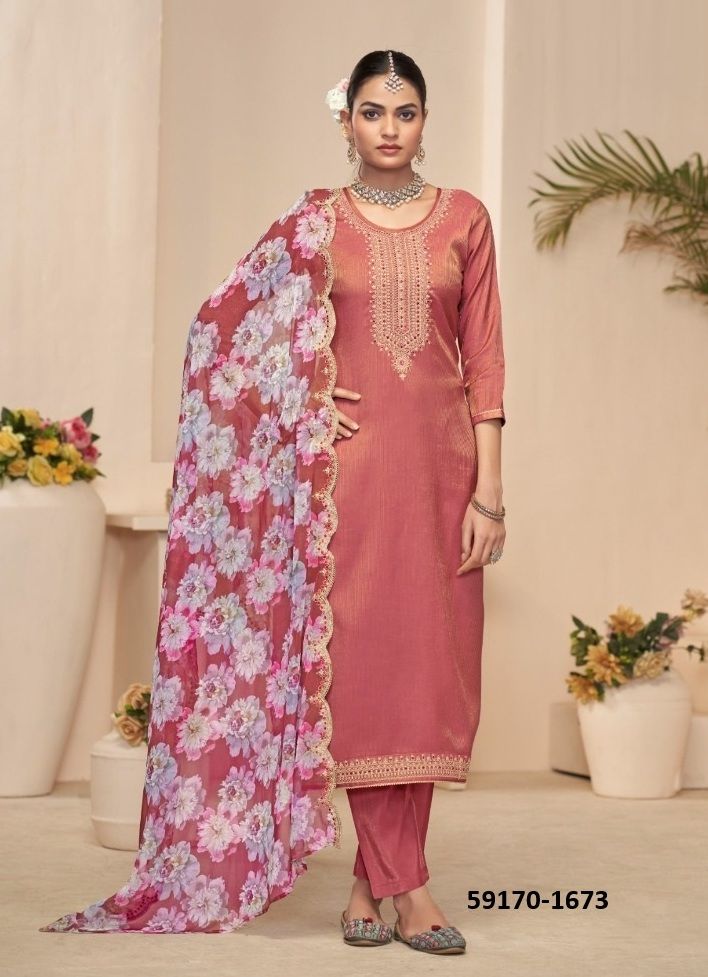 MOUNI - Catalog # 59170 (Set of 4 Semi-Stitched / Un-Stitched Suits) by Brand FOUR DOTS