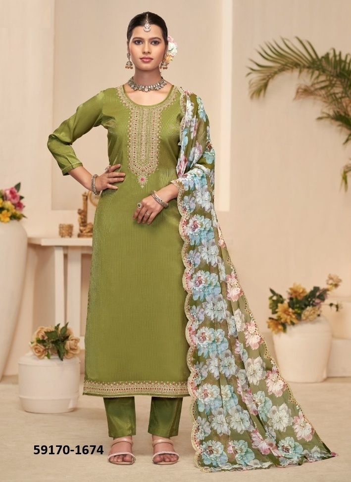 MOUNI - Catalog # 59170 (Set of 4 Semi-Stitched / Un-Stitched Suits) by Brand FOUR DOTS