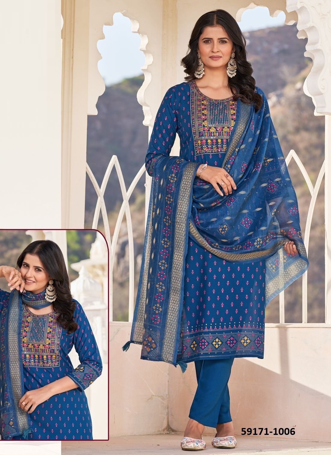 DUPATTA WORLD - Catalog # 59171 (Set of 8 Readymade Salwar Suits) by Brand BLUE HILLS