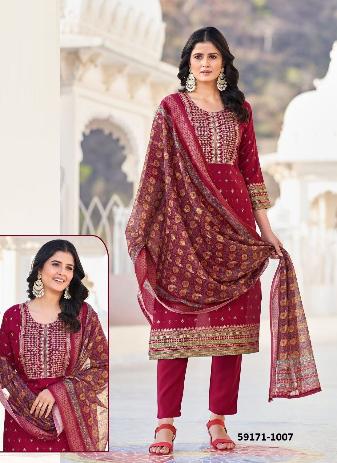 DUPATTA WORLD - Catalog # 59171 (Set of 8 Readymade Salwar Suits) by Brand BLUE HILLS
