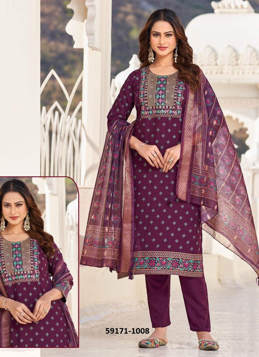 DUPATTA WORLD - Catalog # 59171 (Set of 8 Readymade Salwar Suits) by Brand BLUE HILLS