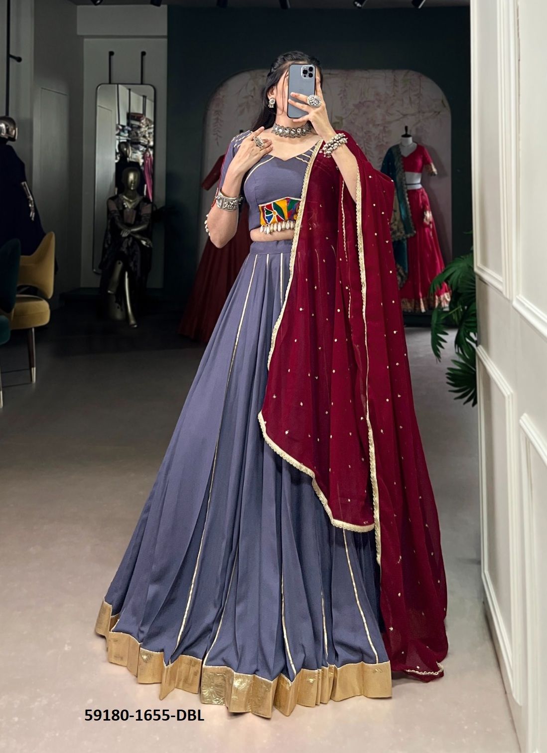 NAVRATRI WEAR 1655 - Catalog # 59180 (Set of 4 Readymade Lehengas) by Brand DESI MUSE NAVRATRI WEAR 1655 - Catalog # 59180 (Set of 4 Readymade Lehengas) by Brand DESI MUSE