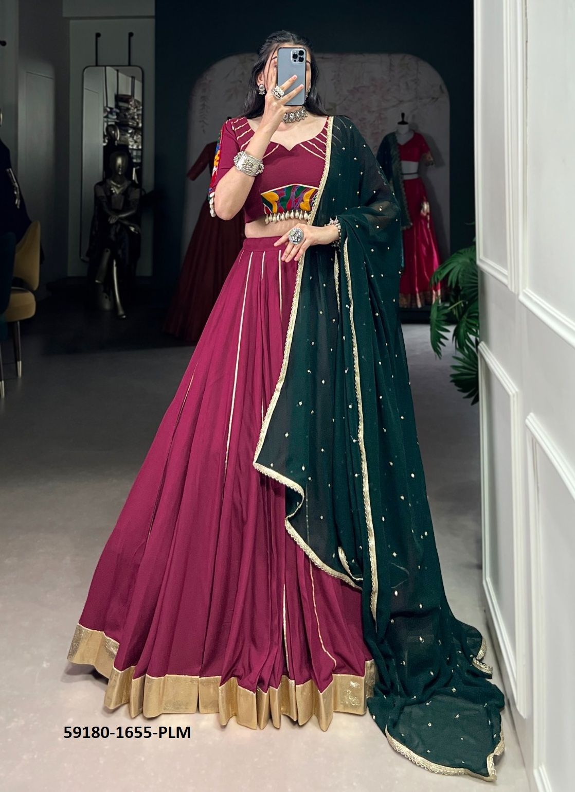 NAVRATRI WEAR 1655 - Catalog # 59180 (Set of 4 Readymade Lehengas) by Brand DESI MUSE NAVRATRI WEAR 1655 - Catalog # 59180 (Set of 4 Readymade Lehengas) by Brand DESI MUSE