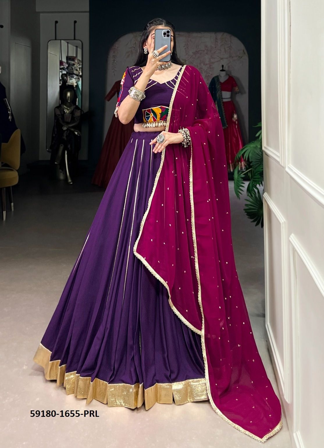 NAVRATRI WEAR 1655 - Catalog # 59180 (Set of 4 Readymade Lehengas) by Brand DESI MUSE NAVRATRI WEAR 1655 - Catalog # 59180 (Set of 4 Readymade Lehengas) by Brand DESI MUSE