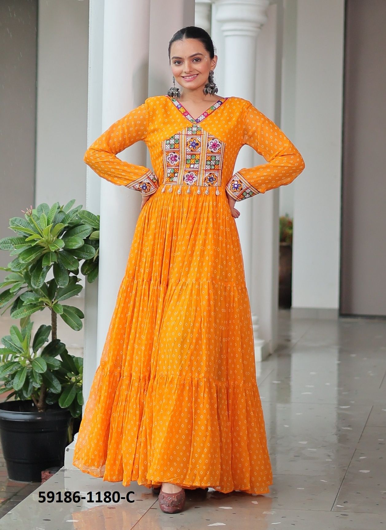 NAVRATRI SERIES 1180 - Catalog # 59186 (Set of 3 Readymade Gowns) by Brand DESI MUSE