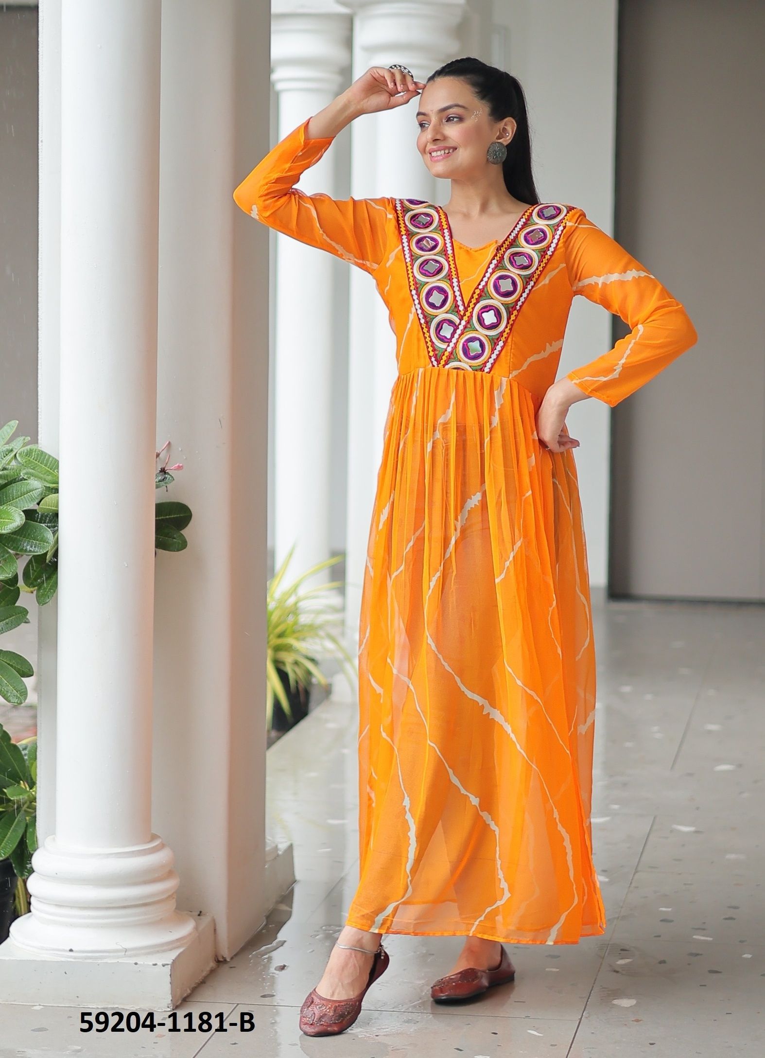 NAVRATRI SERIES 1181 - Catalog # 59204 (Set of 3 Readymade Gowns) by Brand DESI MUSE