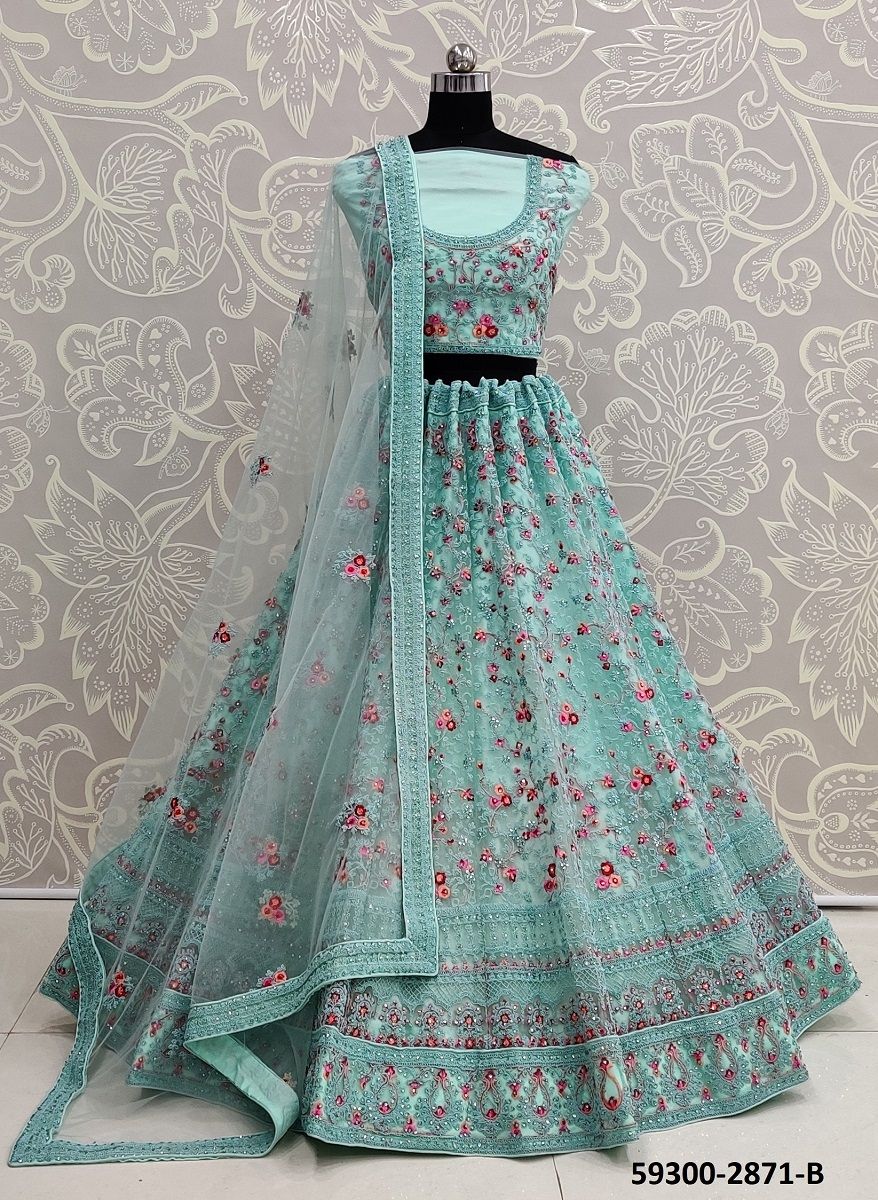 SERIES 2870-2873 - Catalog # 59300 (Set of 8 Semi-Stitched Lehengas) by Brand MEHERIYA