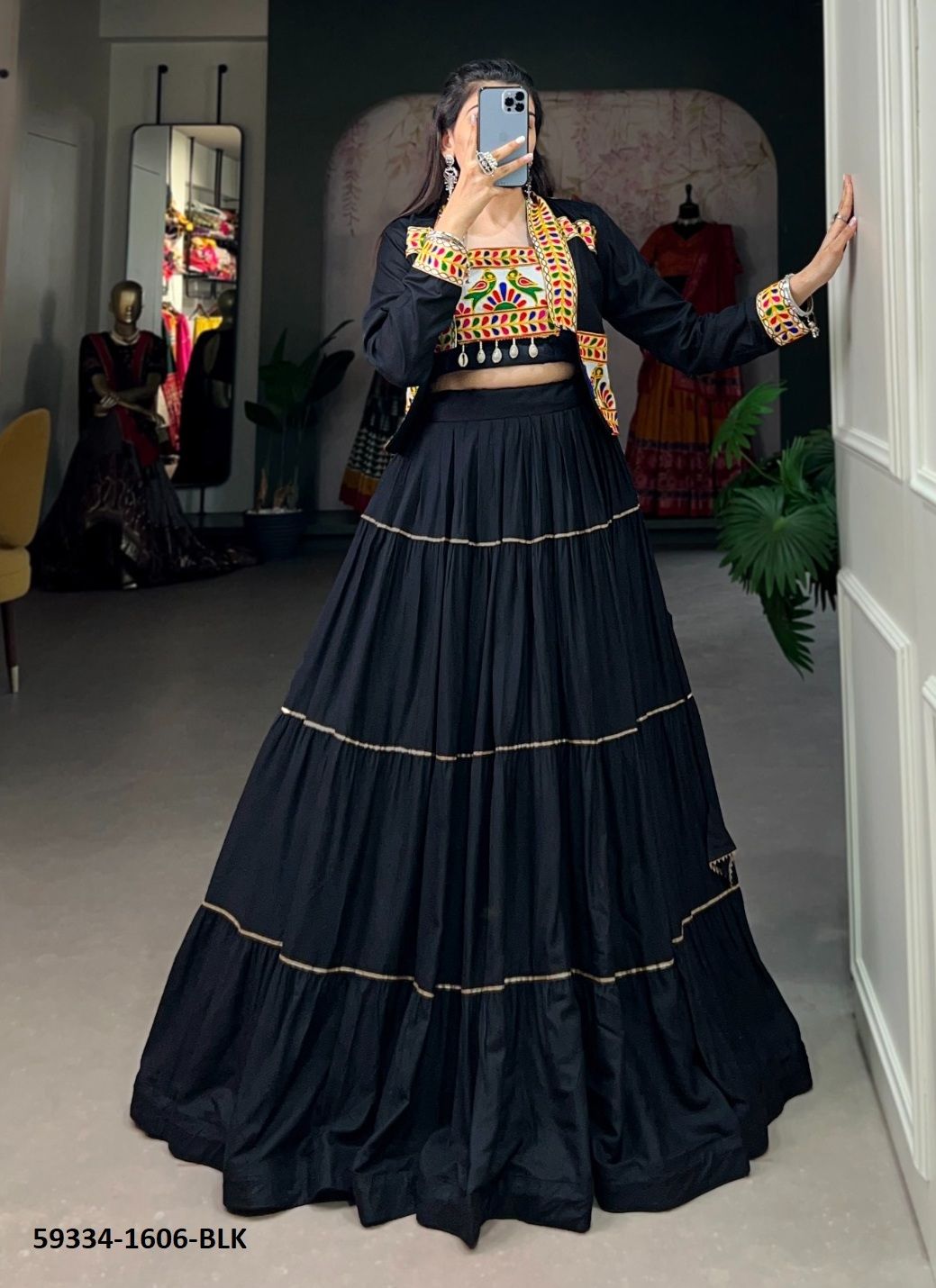 JHAMKUDI NAVRATRI LEHENGA WITH KOTI & CHOLI - Catalog # 59334 (Set of 6 Readymade Lehengas) by Brand DESI MUSE JHAMKUDI NAVRATRI LEHENGA WITH KOTI & CHOLI - Catalog # 59334 (Set of 6 Readymade Lehengas) by Brand DESI MUSE