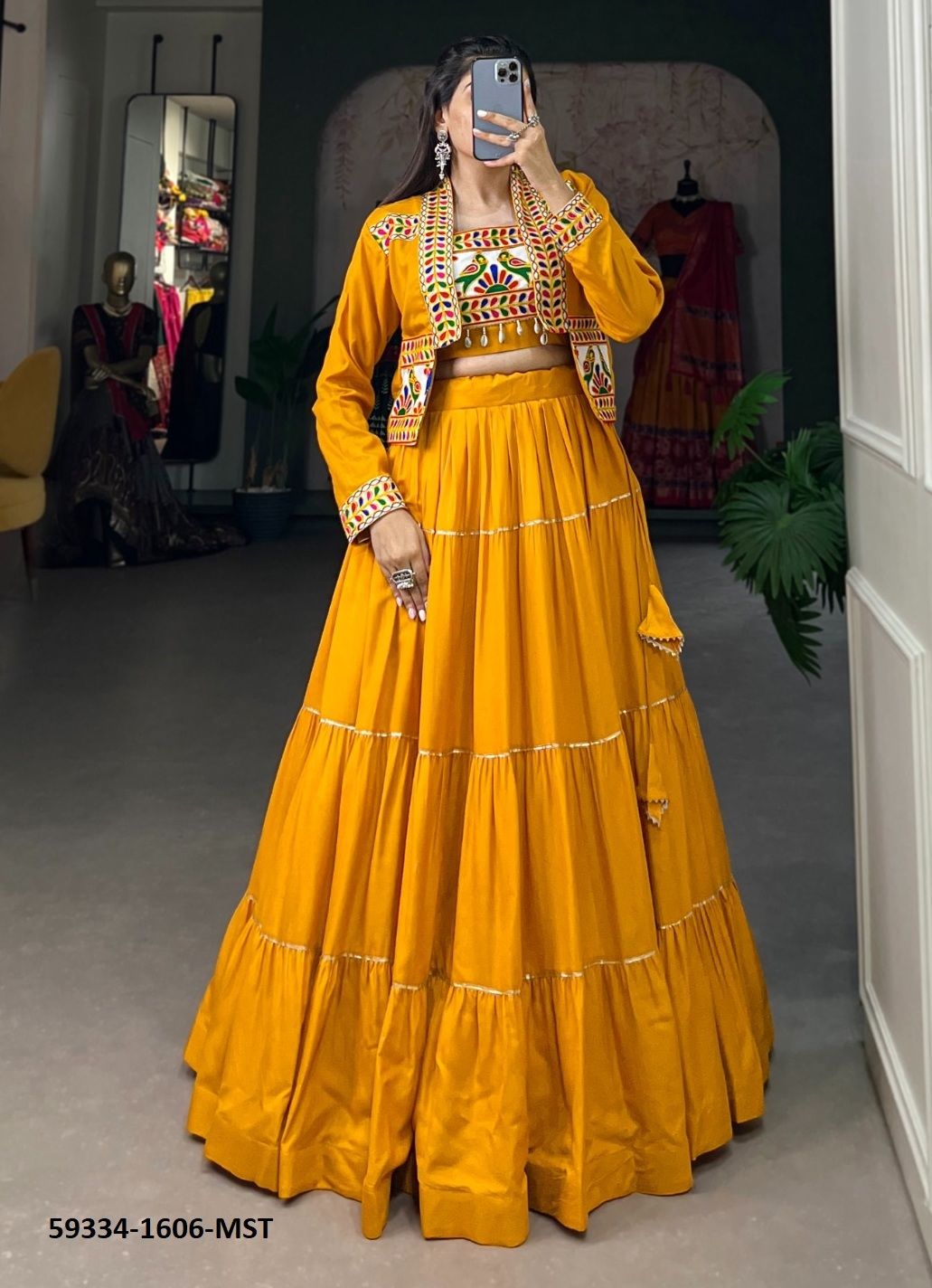 JHAMKUDI NAVRATRI LEHENGA WITH KOTI & CHOLI - Catalog # 59334 (Set of 6 Readymade Lehengas) by Brand DESI MUSE JHAMKUDI NAVRATRI LEHENGA WITH KOTI & CHOLI - Catalog # 59334 (Set of 6 Readymade Lehengas) by Brand DESI MUSE