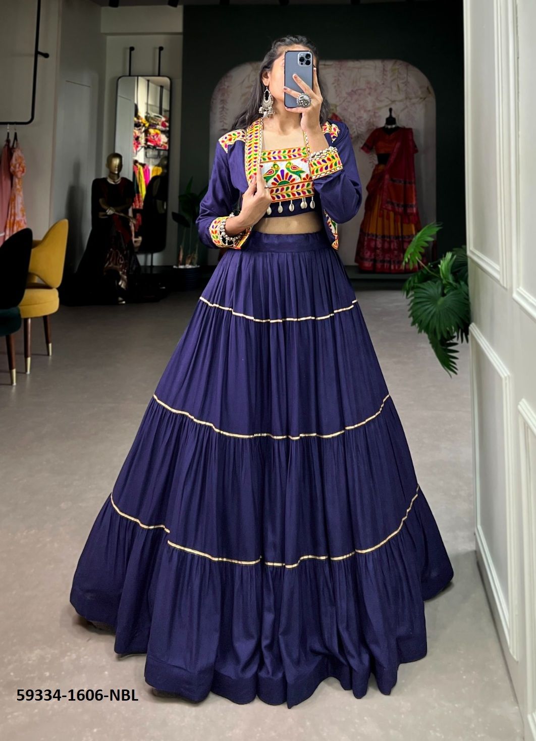 JHAMKUDI NAVRATRI LEHENGA WITH KOTI & CHOLI - Catalog # 59334 (Set of 6 Readymade Lehengas) by Brand DESI MUSE JHAMKUDI NAVRATRI LEHENGA WITH KOTI & CHOLI - Catalog # 59334 (Set of 6 Readymade Lehengas) by Brand DESI MUSE