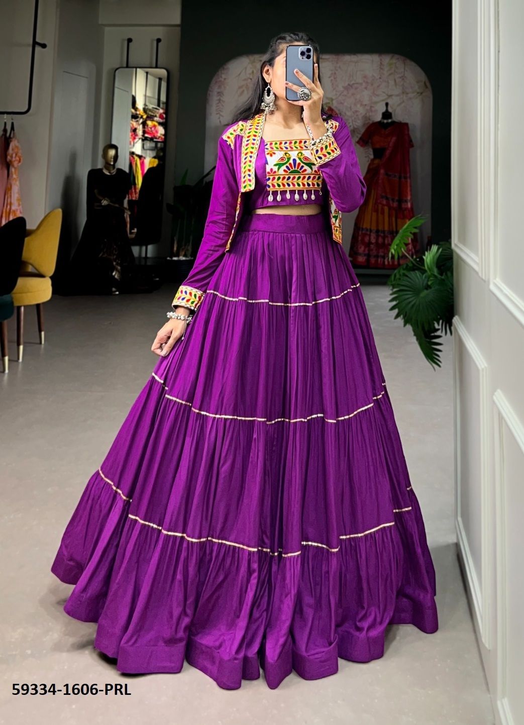 JHAMKUDI NAVRATRI LEHENGA WITH KOTI & CHOLI - Catalog # 59334 (Set of 6 Readymade Lehengas) by Brand DESI MUSE JHAMKUDI NAVRATRI LEHENGA WITH KOTI & CHOLI - Catalog # 59334 (Set of 6 Readymade Lehengas) by Brand DESI MUSE