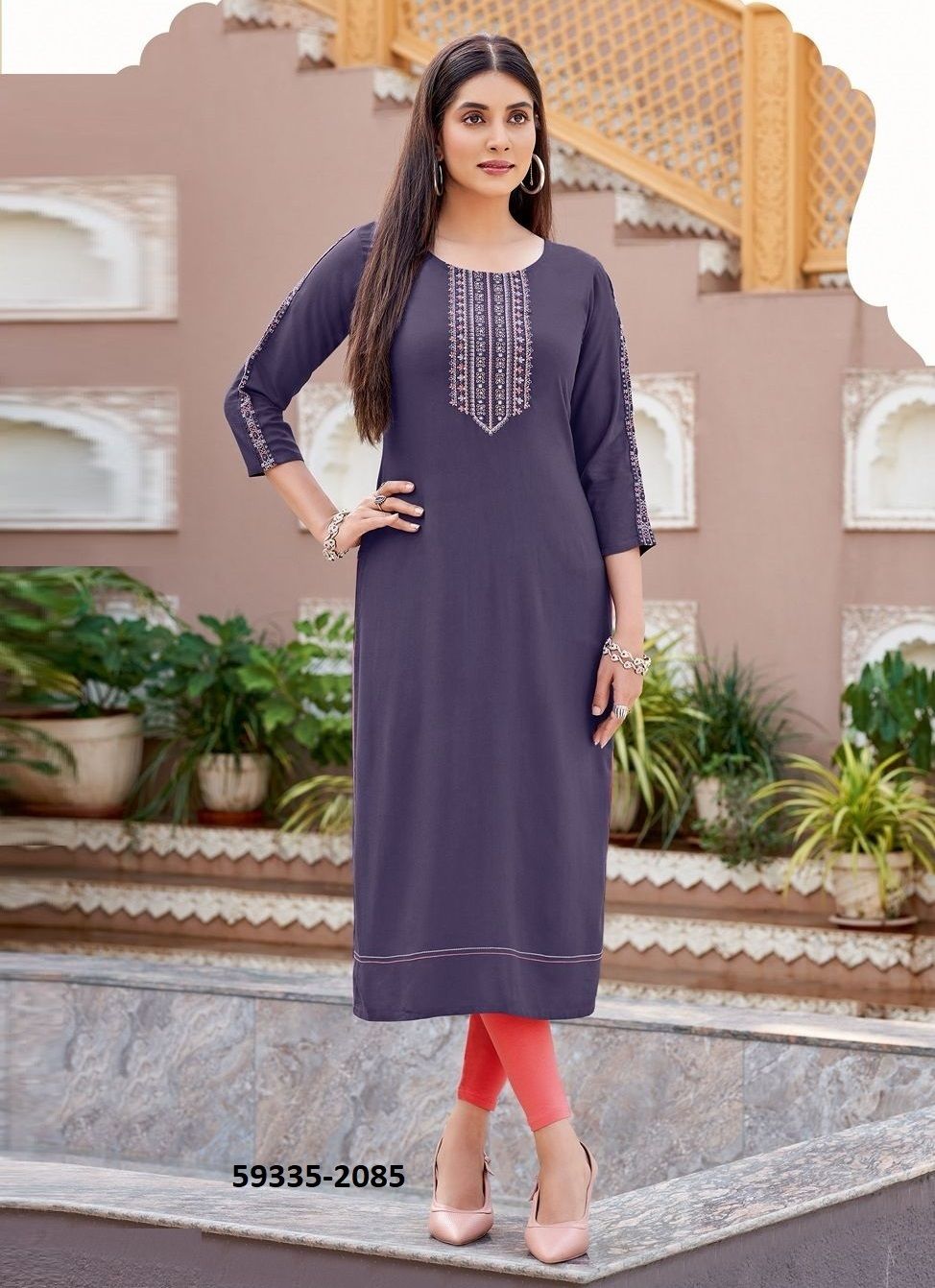 BARBELLA 13 - Catalog # 59335 (Set of 6 Readymade Women's Kurtis / Tops) by Brand WOOGLEE FASHIONS