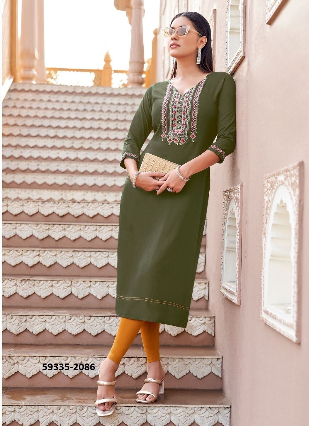 BARBELLA 13 - Catalog # 59335 (Set of 6 Readymade Women's Kurtis / Tops) by Brand WOOGLEE FASHIONS