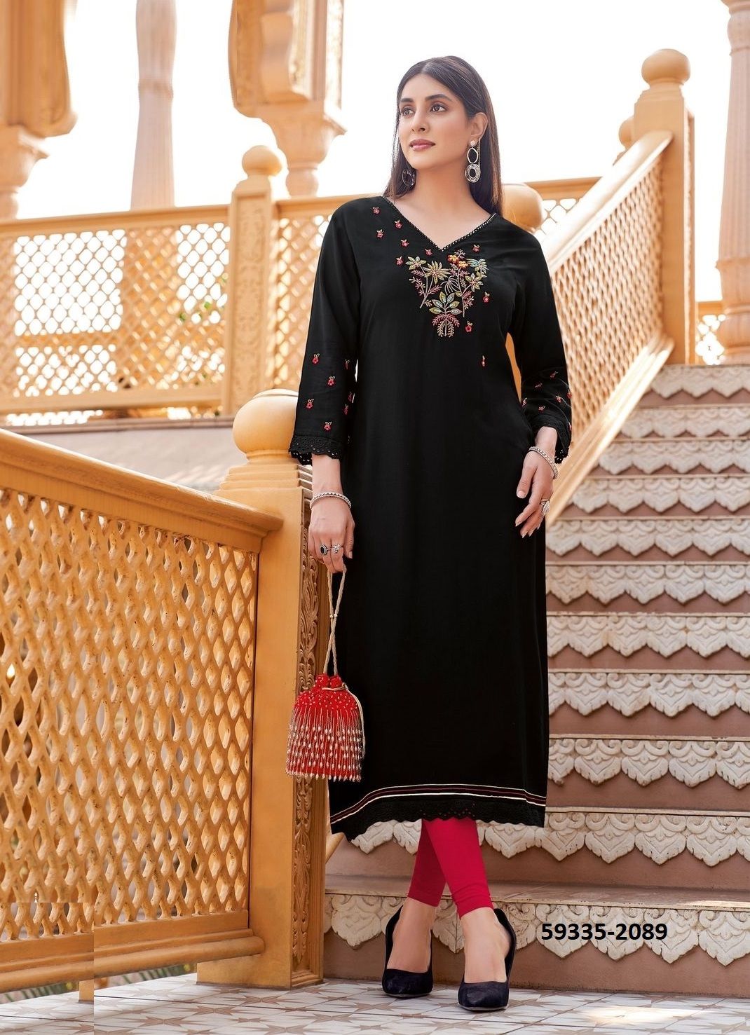 BARBELLA 13 - Catalog # 59335 (Set of 6 Readymade Women's Kurtis / Tops) by Brand WOOGLEE FASHIONS