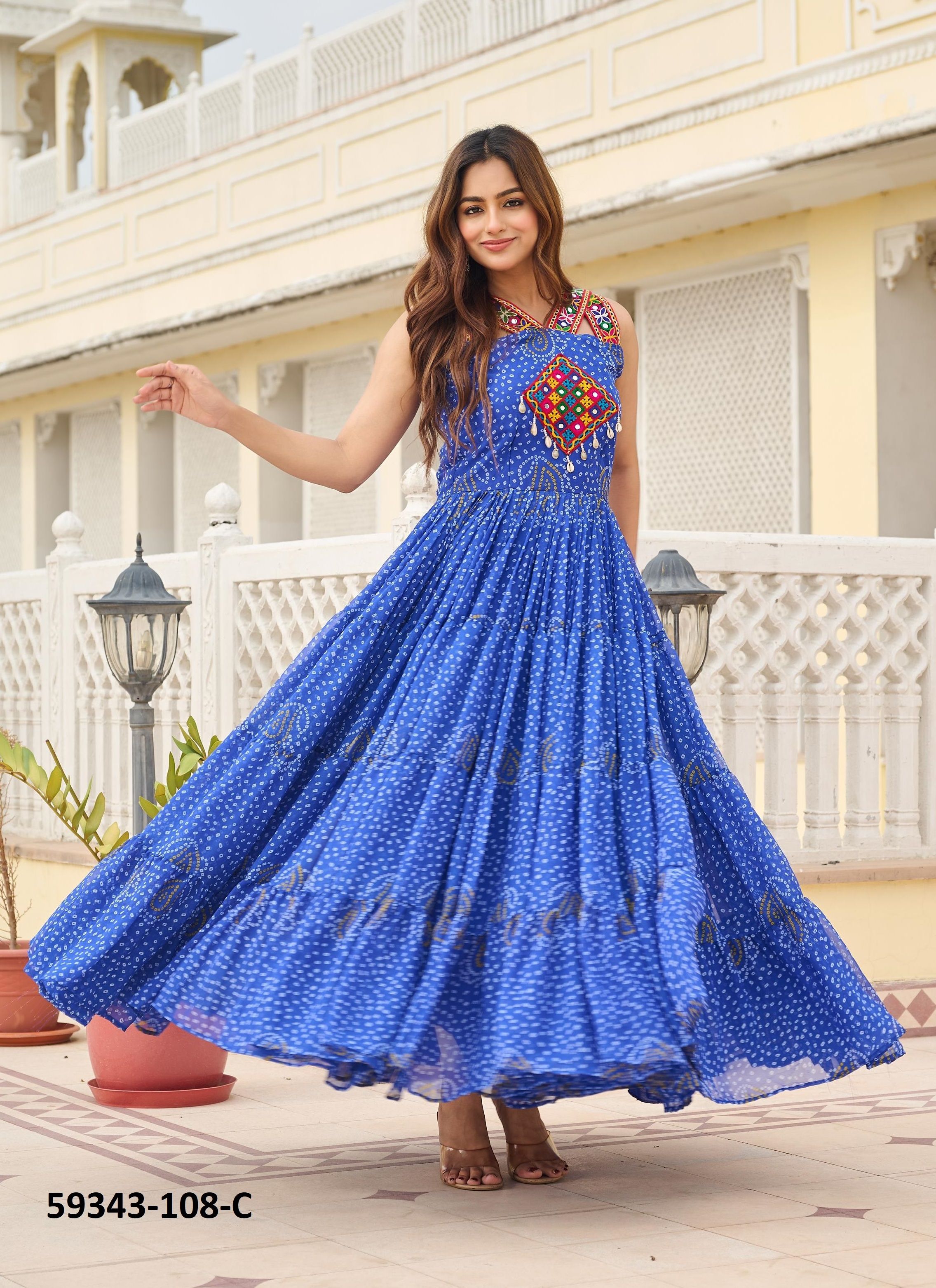 NAVRATRI SERIES 108 - Catalog # 59343 (Set of 3 Readymade Gowns) by Brand MEHERIYA