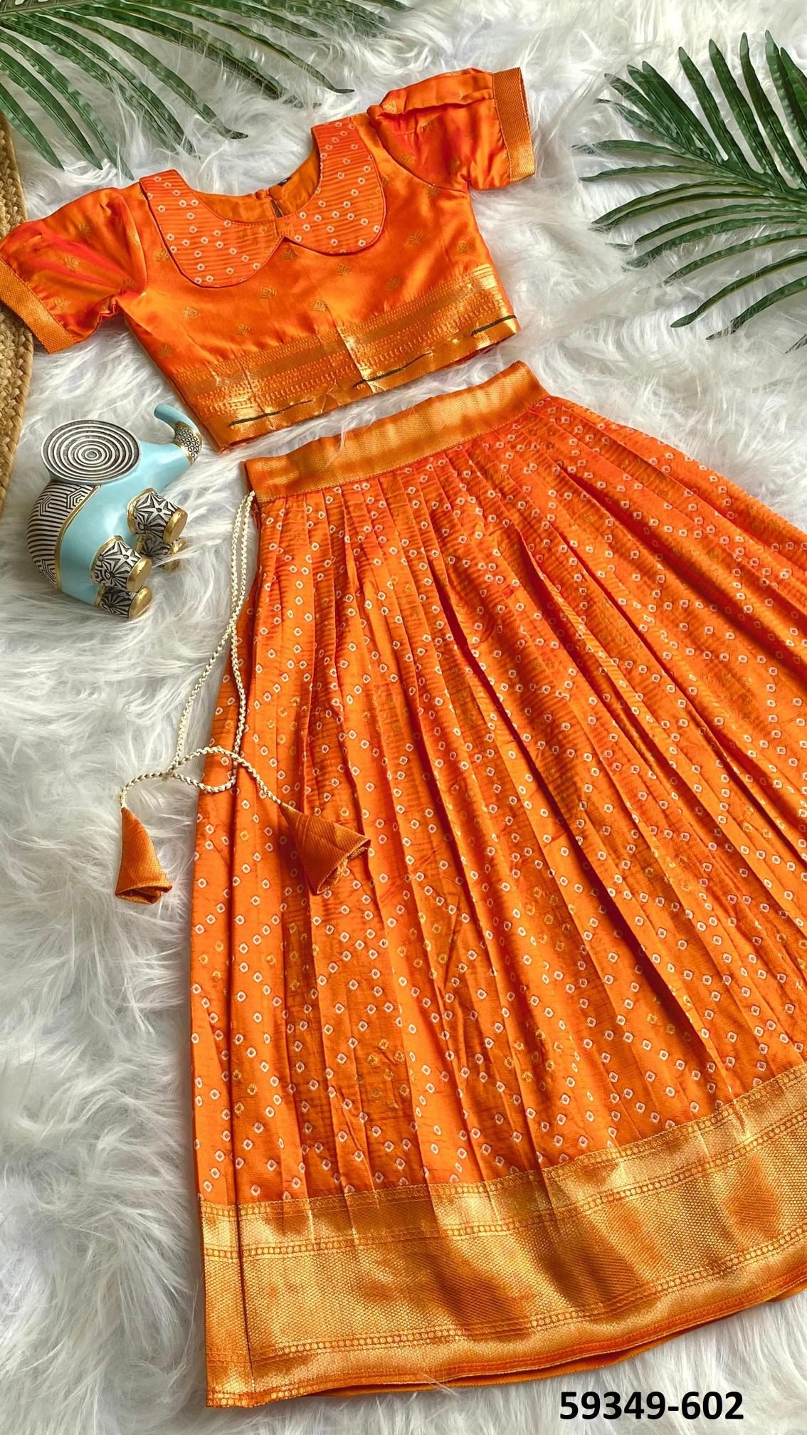 KIDS SERIES BANDHANI PRINT 601 - Catalog # 59349 (Set of 8 Readymade Lehengas) by Brand MEHERIYA