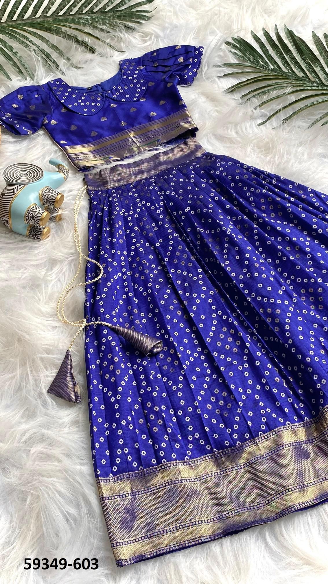 KIDS SERIES BANDHANI PRINT 601 - Catalog # 59349 (Set of 8 Readymade Lehengas) by Brand MEHERIYA