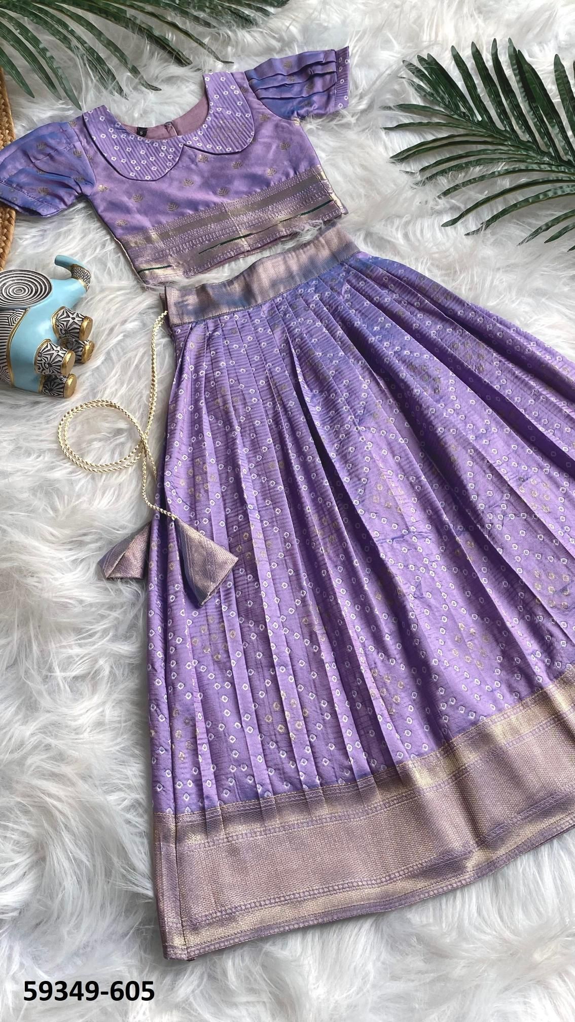 KIDS SERIES BANDHANI PRINT 601 - Catalog # 59349 (Set of 8 Readymade Lehengas) by Brand MEHERIYA