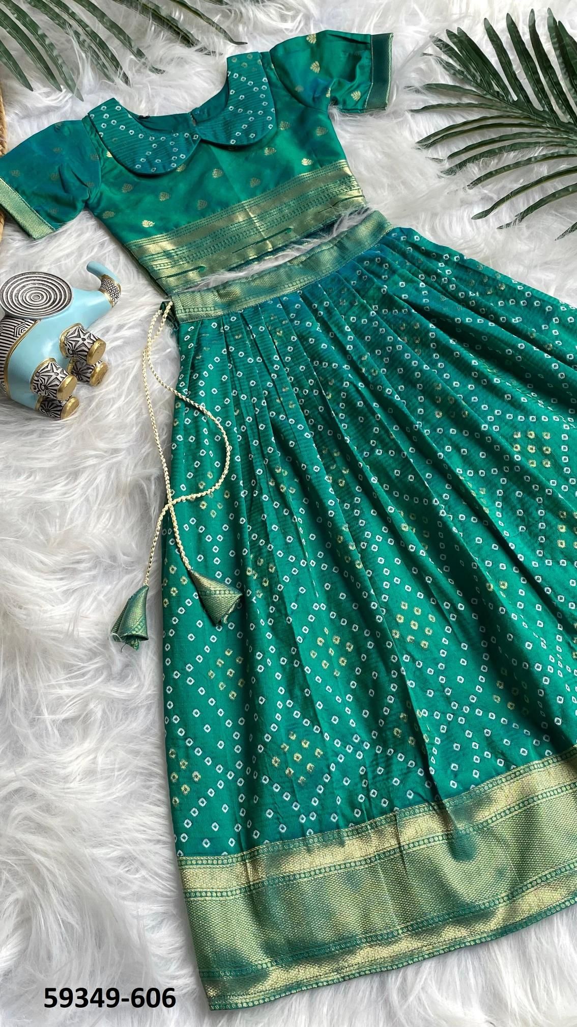 KIDS SERIES BANDHANI PRINT 601 - Catalog # 59349 (Set of 8 Readymade Lehengas) by Brand MEHERIYA