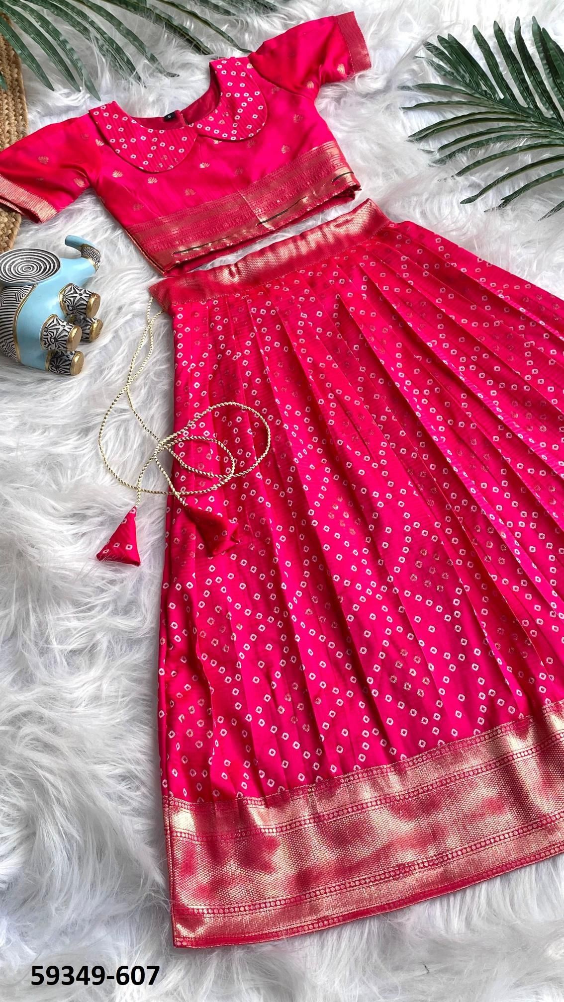 KIDS SERIES BANDHANI PRINT 601 - Catalog # 59349 (Set of 8 Readymade Lehengas) by Brand MEHERIYA