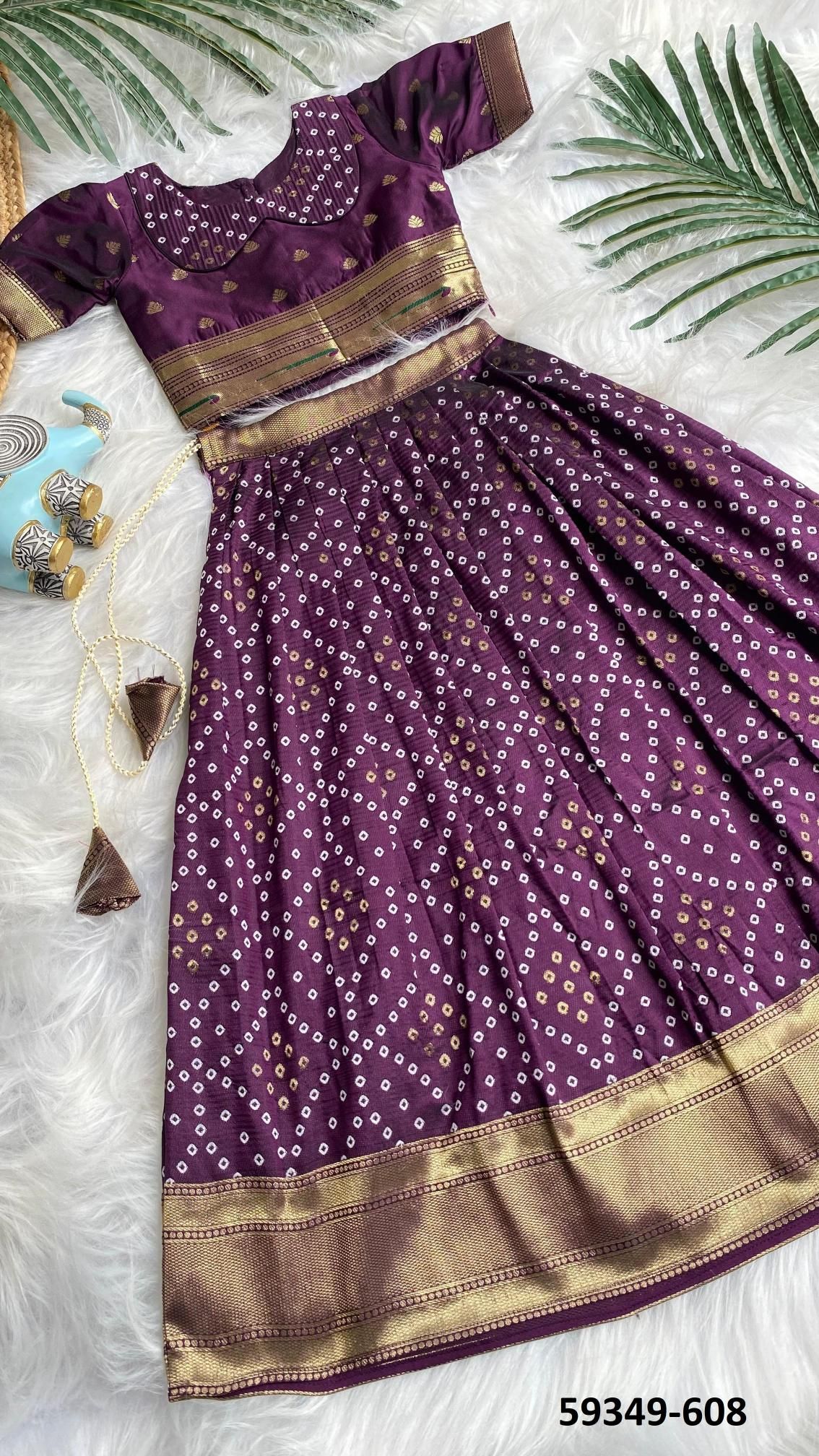 KIDS SERIES BANDHANI PRINT 601 - Catalog # 59349 (Set of 8 Readymade Lehengas) by Brand MEHERIYA