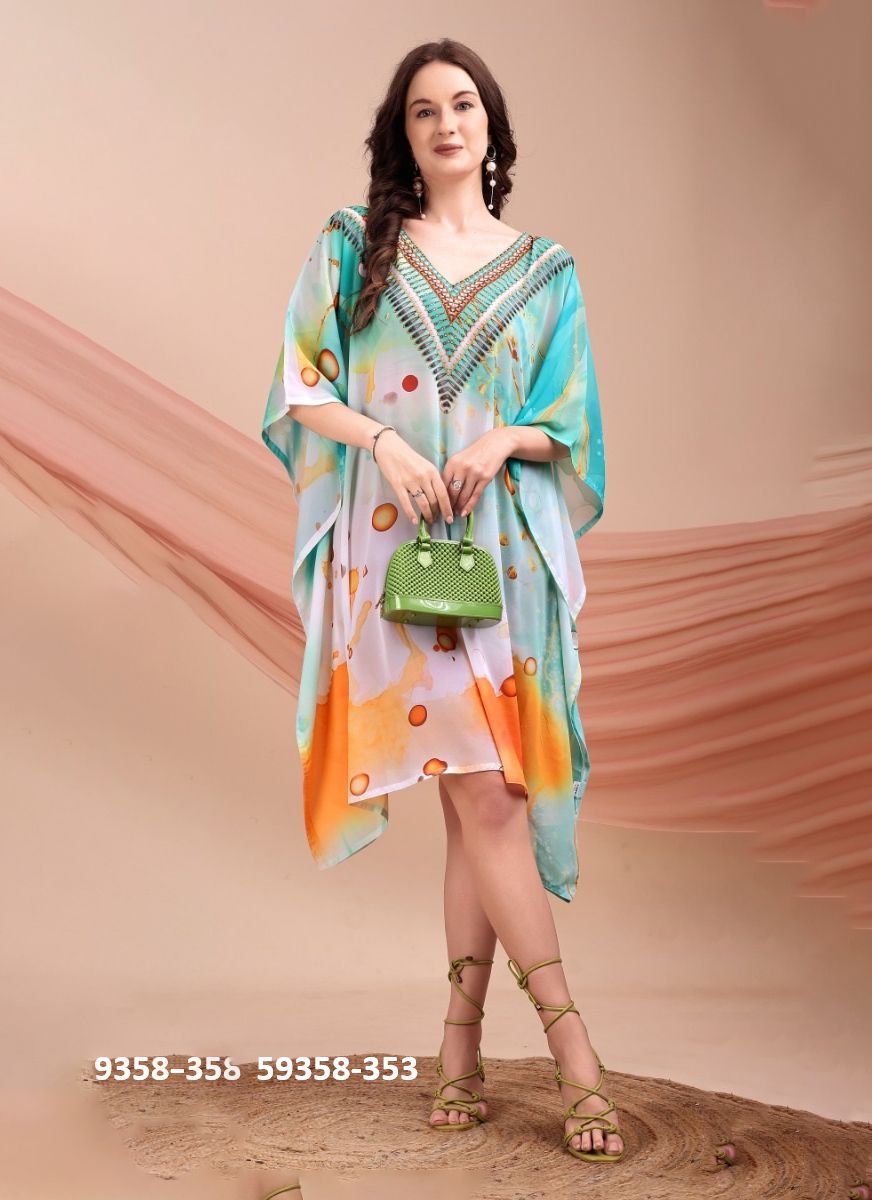 BEACH WEAR KAFTAN 7 - Catalog # 59358 (Set of 8 Kaftans / Ponchos) by Brand MEHERIYA