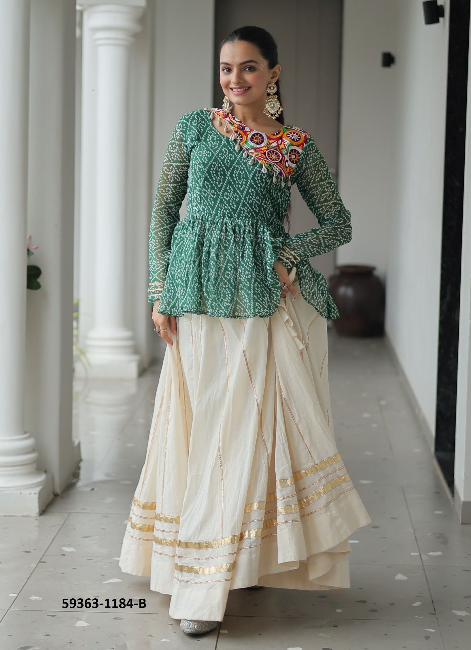 NAVRATRI SERIES 1184 - Catalog # 59363 (Set of 3 Readymade Lehengas) by Brand MEHERIYA
