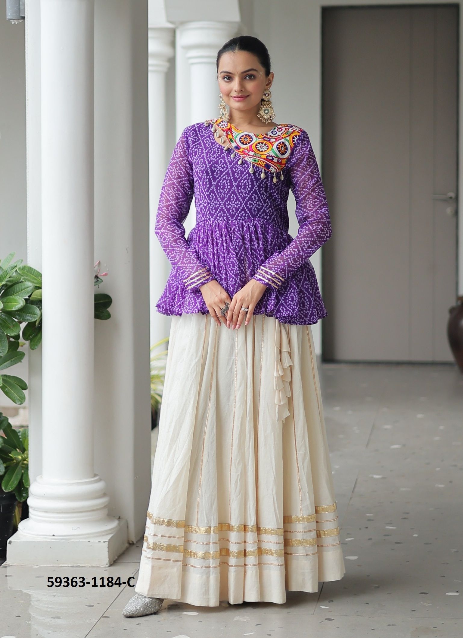 NAVRATRI SERIES 1184 - Catalog # 59363 (Set of 3 Readymade Lehengas) by Brand MEHERIYA