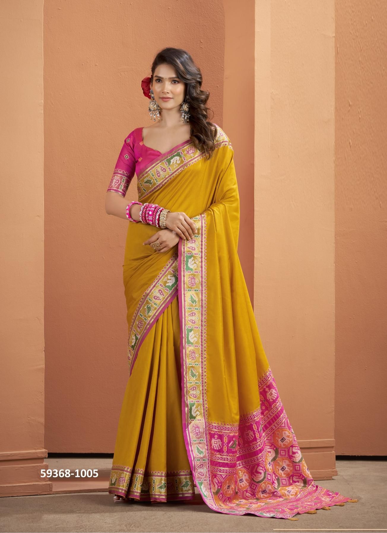 VRUNDAVAN SILK - Catalog # 59368 (Set of 6 Sarees) by Brand MEHERIYA