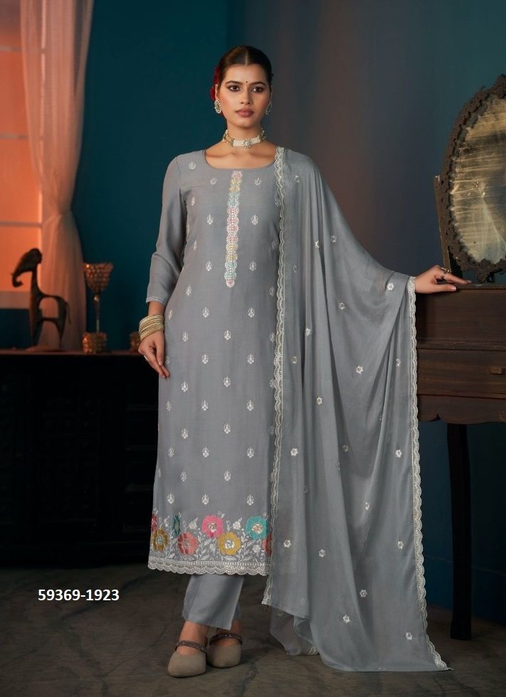 KESHVI - Catalog # 59369 (Set of 4 Semi-Stitched / Un-Stitched Suits) by Brand FOUR DOTS