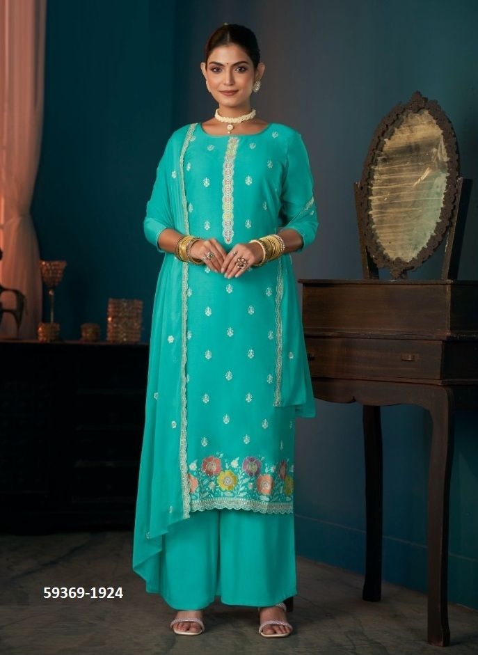 KESHVI - Catalog # 59369 (Set of 4 Semi-Stitched / Un-Stitched Suits) by Brand FOUR DOTS