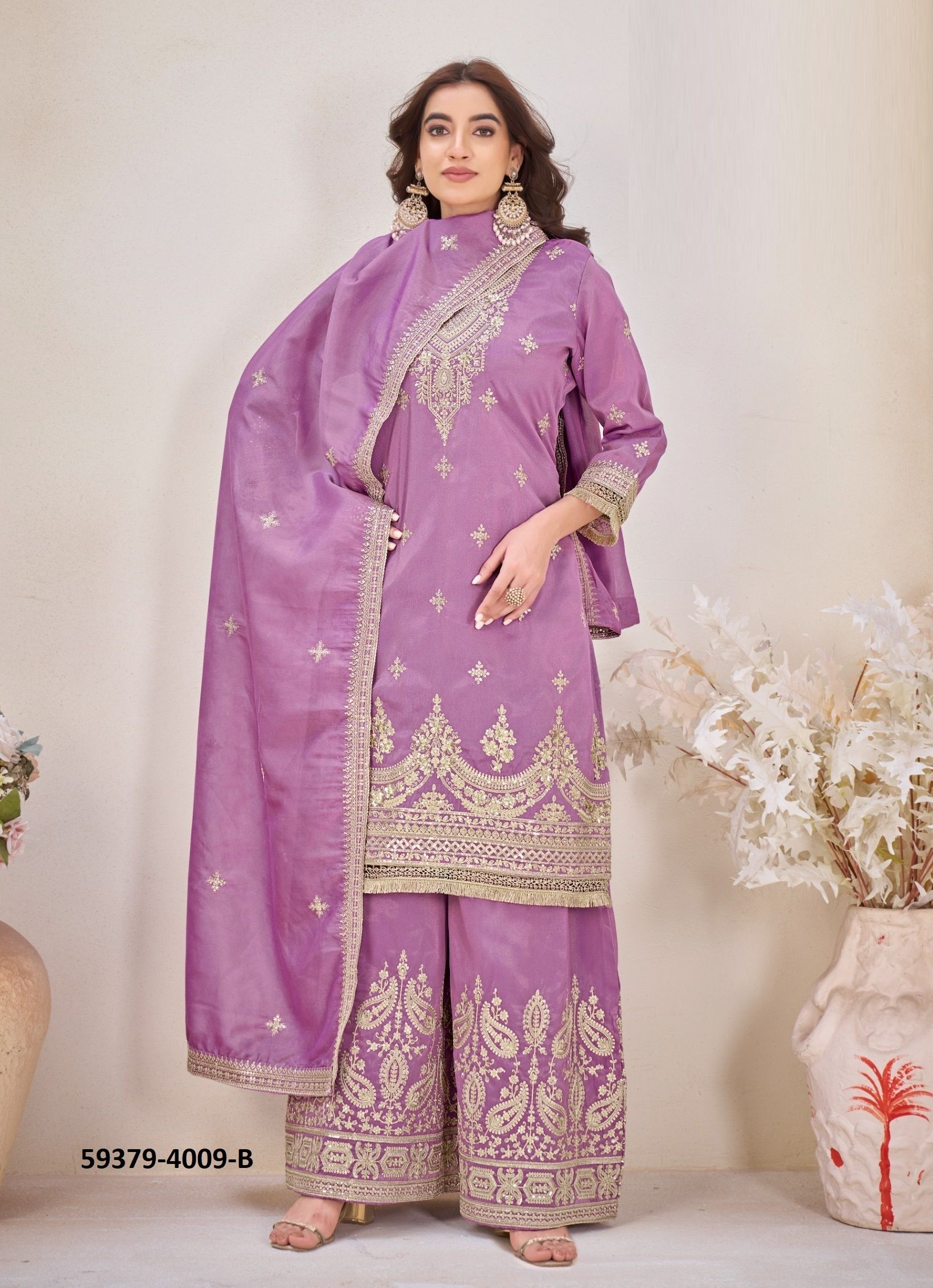 MUNEEBA - Catalog # 59379 (Set of 4 SIZE-SETS [Readymade Salwar Suits]) by Brand AFSANA