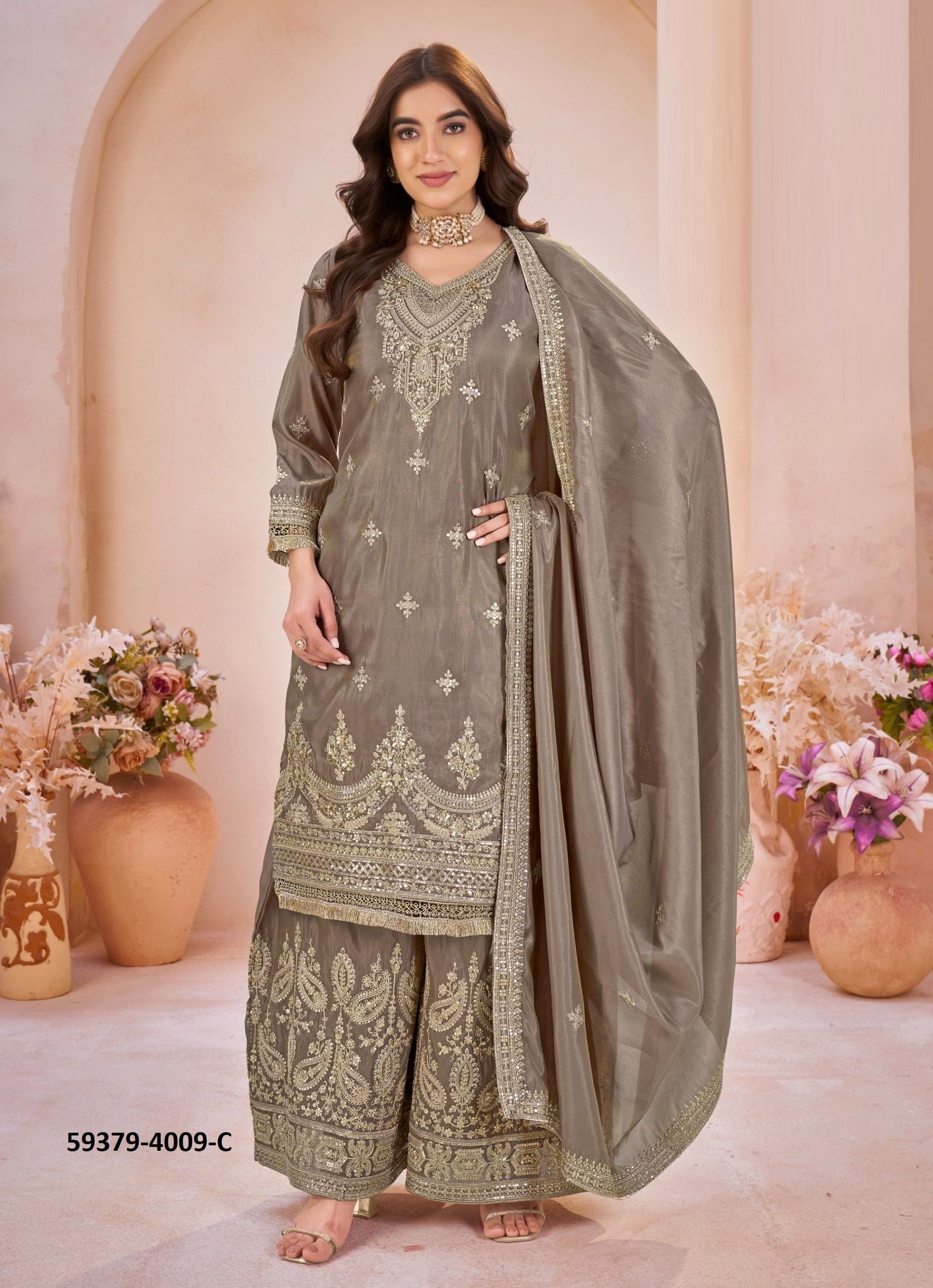 MUNEEBA - Catalog # 59379 (Set of 4 SIZE-SETS [Readymade Salwar Suits]) by Brand AFSANA